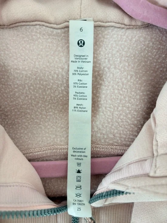 Lululemon Scuba Hoodie Light Cotton Fleece Feather Pink Sz 6 EUC - Picture 3 of 7